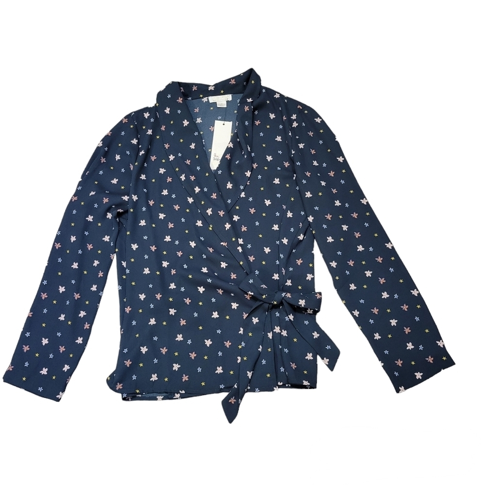 Finn & Grace long sleeve blouse Women's Size Medium floral blue